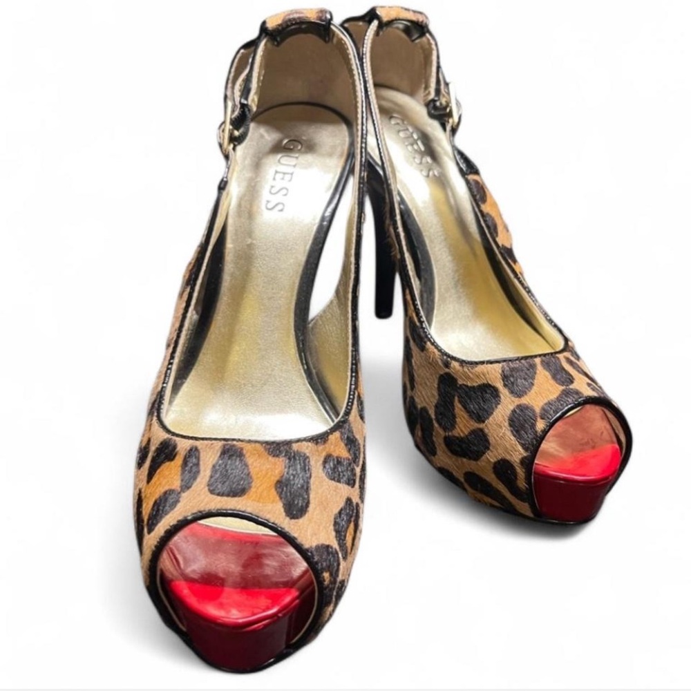 Sexy Guess Chetah Print Stilettos with Red accents, 8